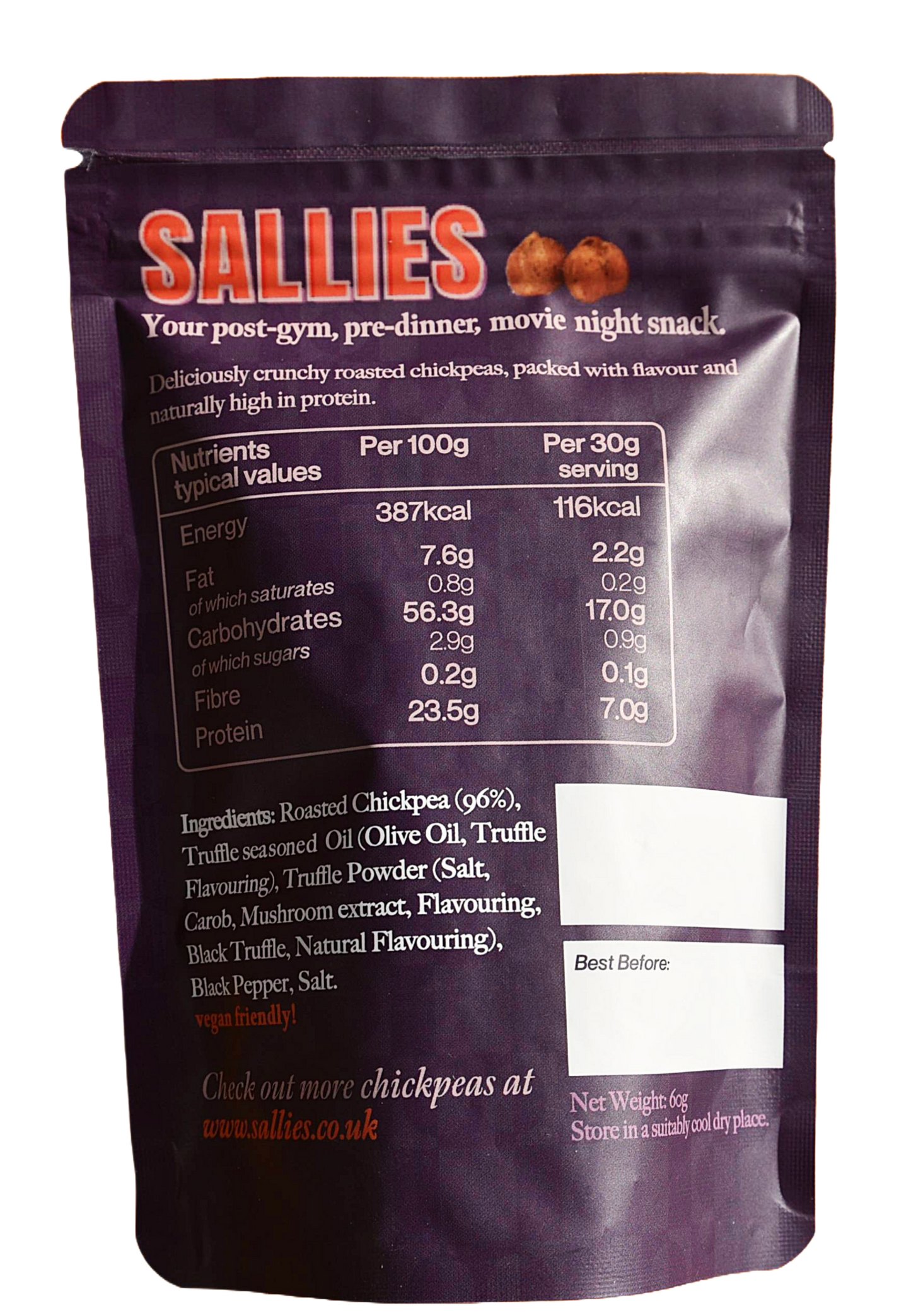 SALLIES High Protein Snacks - Truffle & Black Pepper Crunchy Chickpeas